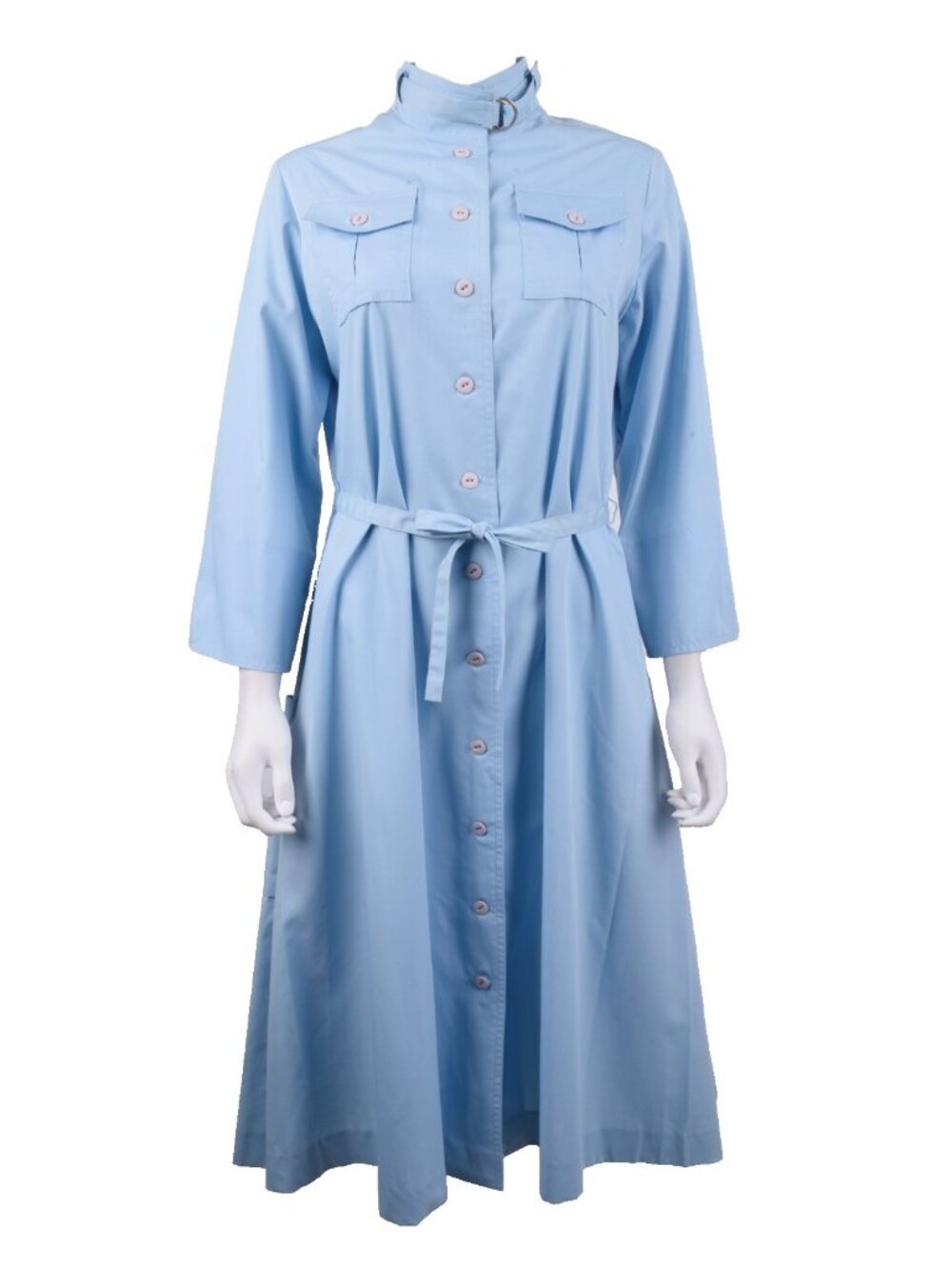 Vintage Serbin of Florida Womans Shirt Dress Size 12 Blue Tie Belt Neru Collar